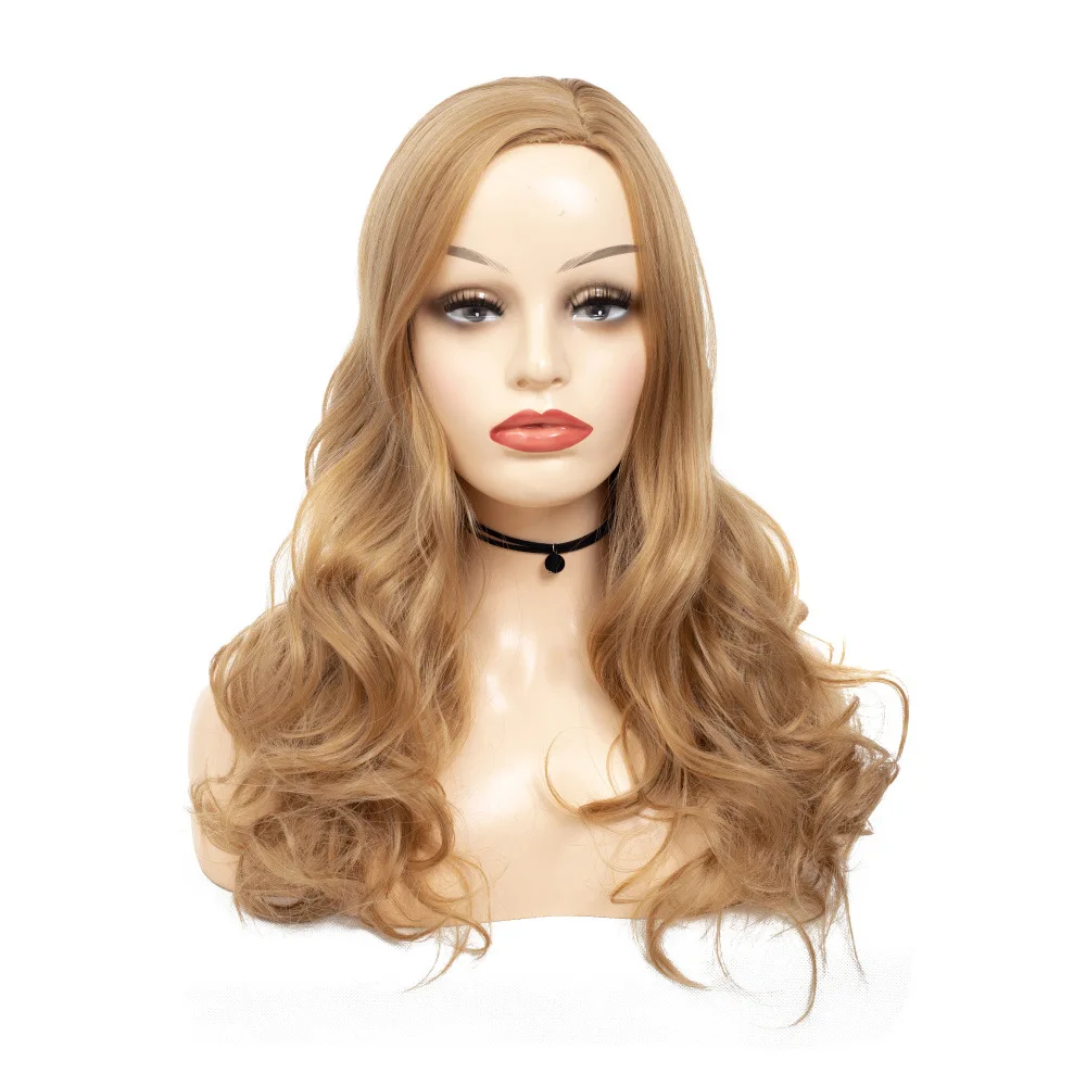 Women Long Wavy Blonde Wig 65cm Golden Big Curly Synthetic Wigs Middle Part Heat Resistant Hair Wig For Daily Party Cosplay