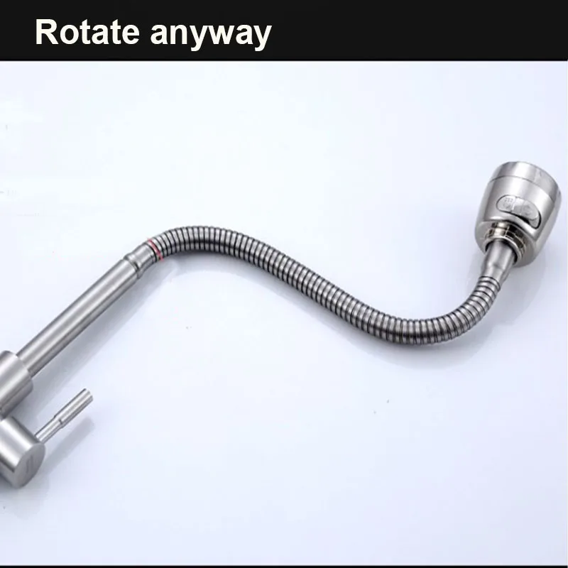 Universal Rotation Single Cold Water Kitchen Faucet 304 Stainless Steel Single Handle Black Color Deck Mounted Sink Water Tap