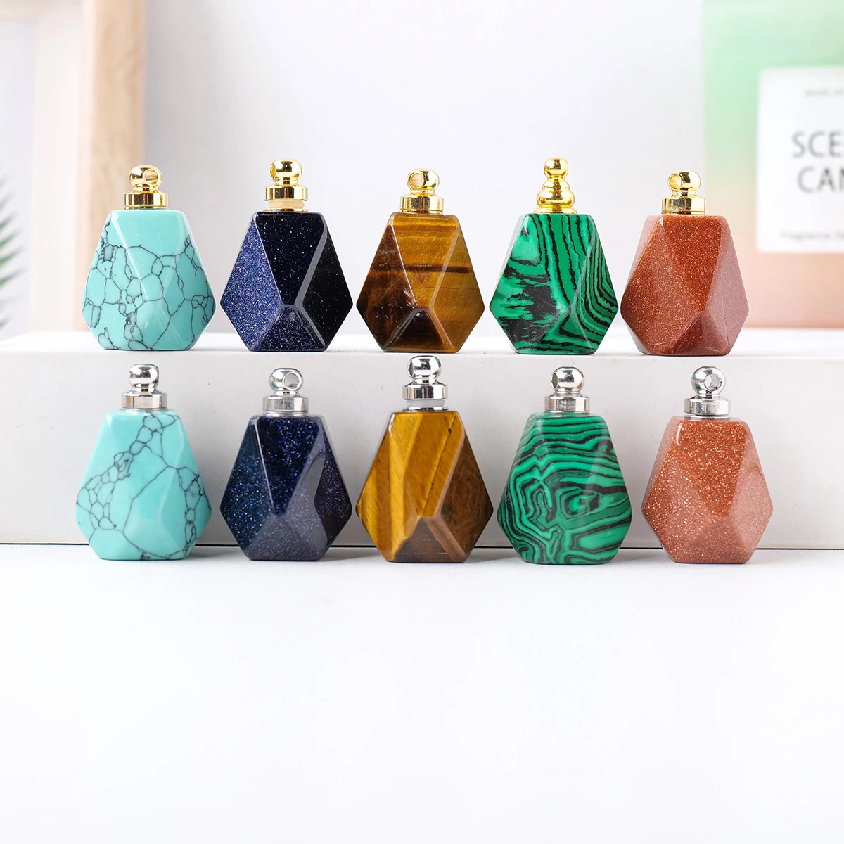 1PC Natural Stone Crystal Gem Shape Quartz Perfume Bottle Reiki Quartz Crystal Bottles Gift For Women Decoration