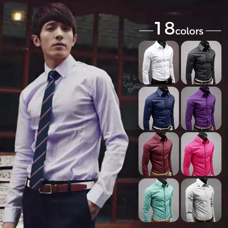 Men's Button Up T Shirt Slim Fit Casual Long-sleeved Blouse Formal Social Business Casual Workwear Suit Button Tops