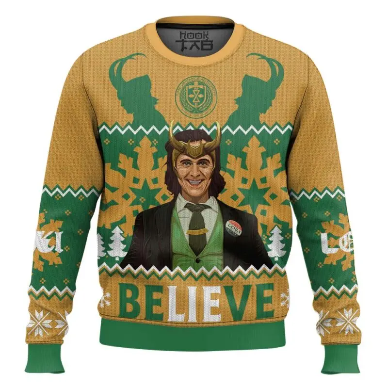 Marvel Loki Christmas Sweater Yellow Green Main Color Snowflake Reindeer Helmet Daily Casual Fan Party Christmas Dressing