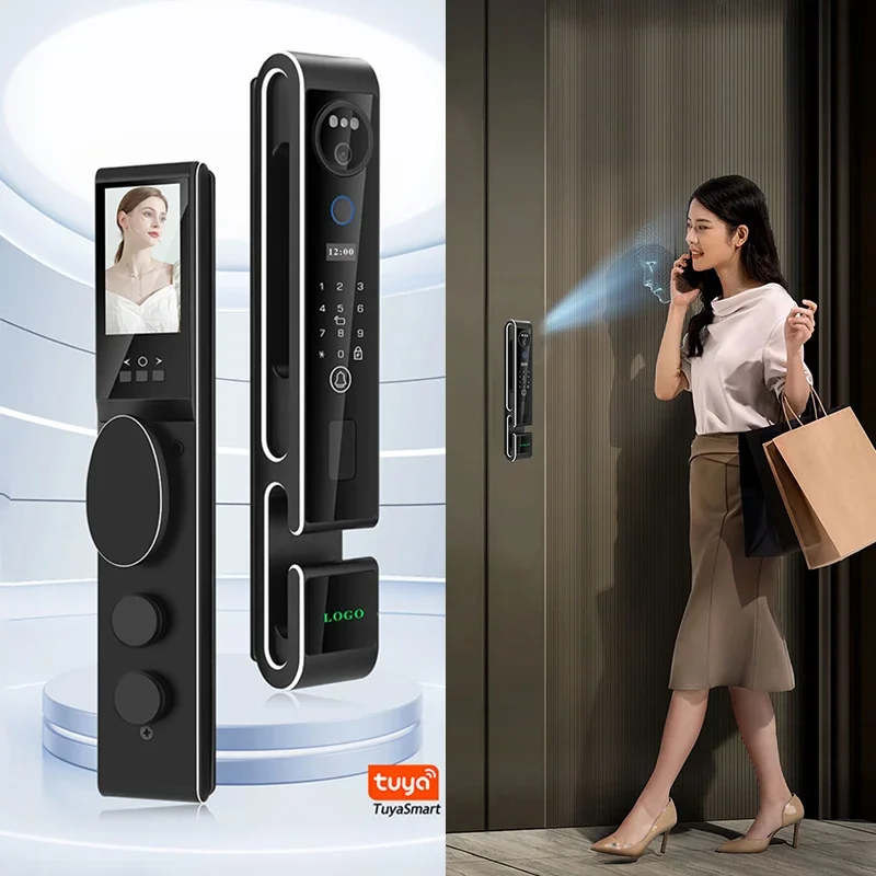 S666 3D Face Recognition Luxury Smart Lock Tuya WiFi Intercom Fingerprint Kuncipintu Card Passcode Digital Door Lock With Camera