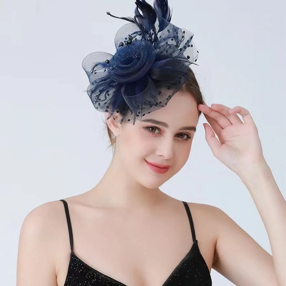 العروس غطاء الرأس الريش الفاسناتور قبعة هوب زهرة شبكة مشبك شعر حفلة شبكة رباط شعر رائعة الزهور العروس غطاء الرأس #3