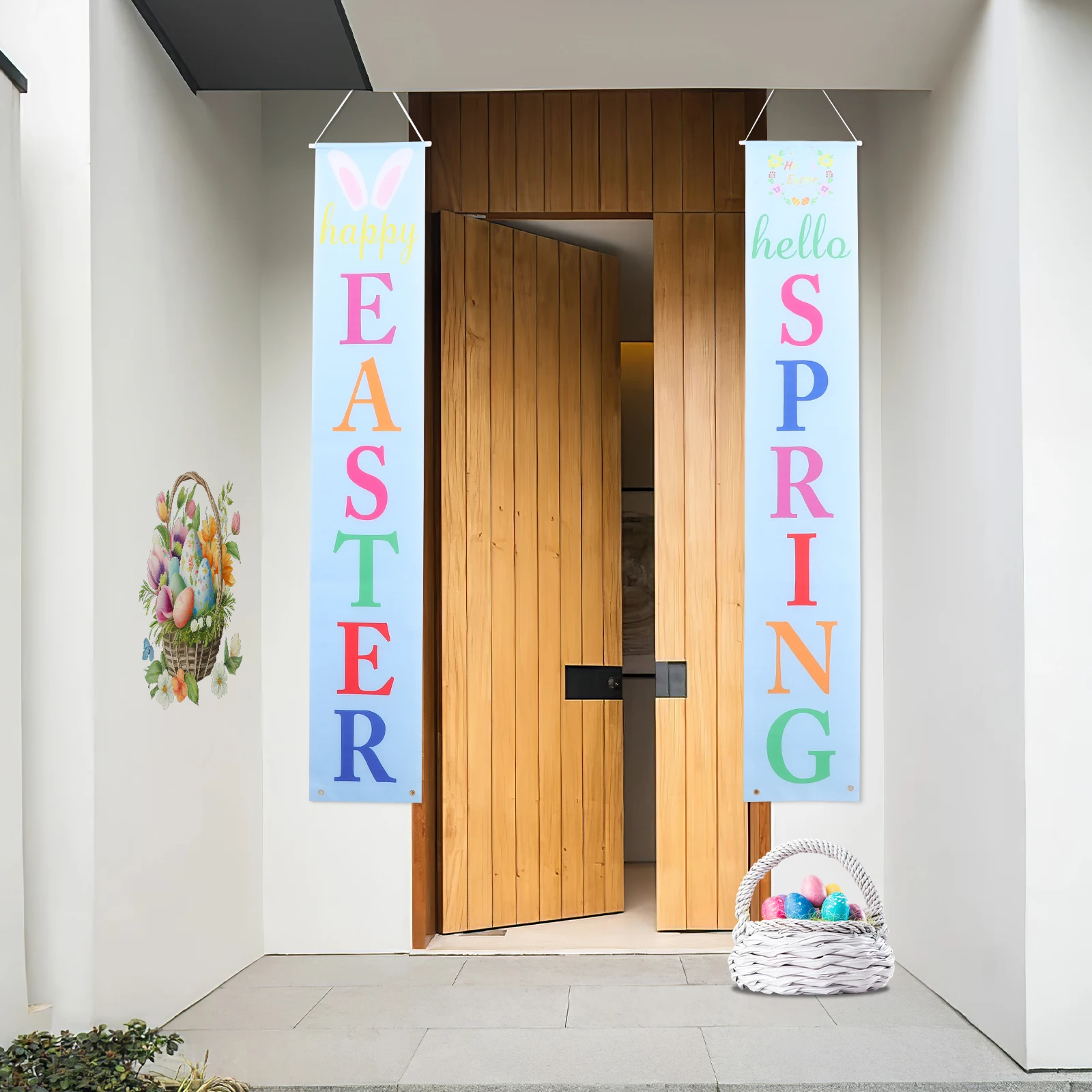 

2Pcs Couplet Flag Decoration Bright Colors Easter Party Door Banner Decor Reusable Blue Curtains Porch Signs nament Design