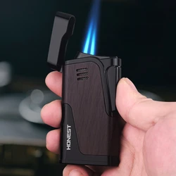 HONEST Metal Oblique Fire Windproof Double Jet Blue Flame Gas Lighter Visible Gas Window Cigar Diamond Cigar Lighters Smoking