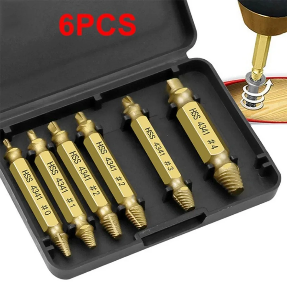 6/5/4PCS Damaged Screw Extractor Drill Bit Set Titanium Plated Broken Screw with Tool Box