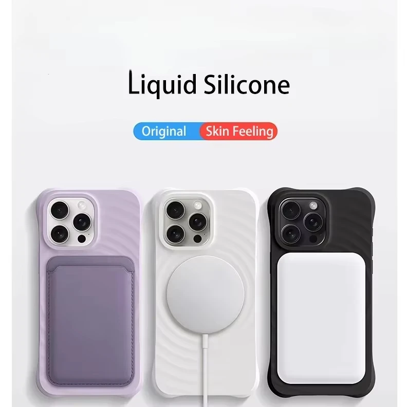 Water Ripple Liquid Silicone For Magsafe Wireless Charge Magnetic Case For iPhone 16 15 17 13 11 14 Pro Max Soft Shockproof Case