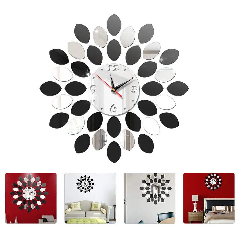 

1pc 3D Wall Silver Simple Crystal Clear For Living Room Bedroom Kitchen Decor Diy Clock Decoration Plastic Mirror Sticker Wall