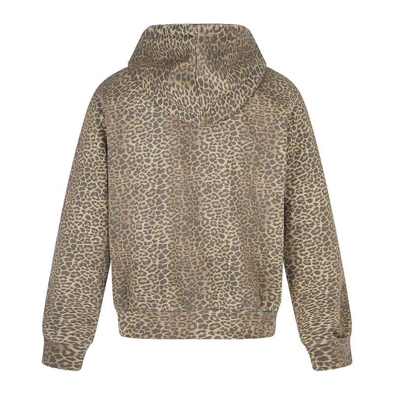 Lepoard Printed Hip Hop Jackets Coats Ripped Harakuju Streetwear Pullover Hoodies For Male