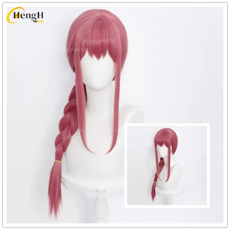 2024 Makima Synthetic Wig Anime Cos Long 70cm Rose Red Twisted Braid Cosplay Wig Heat Resistant Hair Party Unisex Wigs + Wig Cap