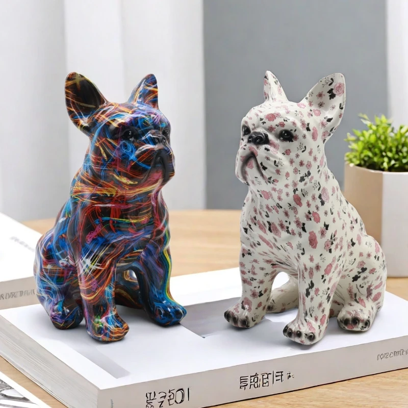 Graffiti colorati Bulldog francese Statua in resina Famiglia Soggiorno Caffetteria Tavolo da pranzo Decorazione Regalo per appassionati di animali 21 cm
