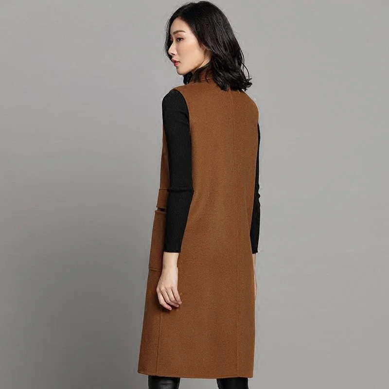 New Foreign-Style Woolen Vest Jackets Women With Long Waistcoat Short Korean Loose Spring Autumn Coat Winter Sleeveless Jacket