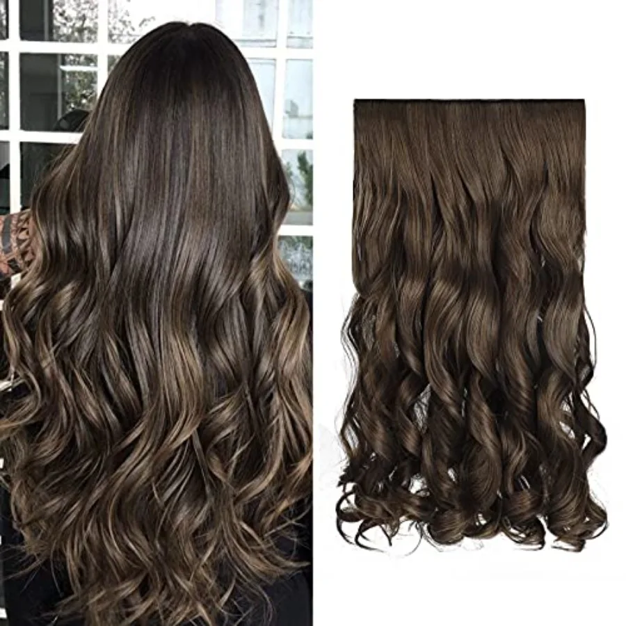 

Women's 3/4 full head curly wave synthetic hair extensions with 5 clips, Gger Brown color, lightweight 4.5 oz per piece for sea