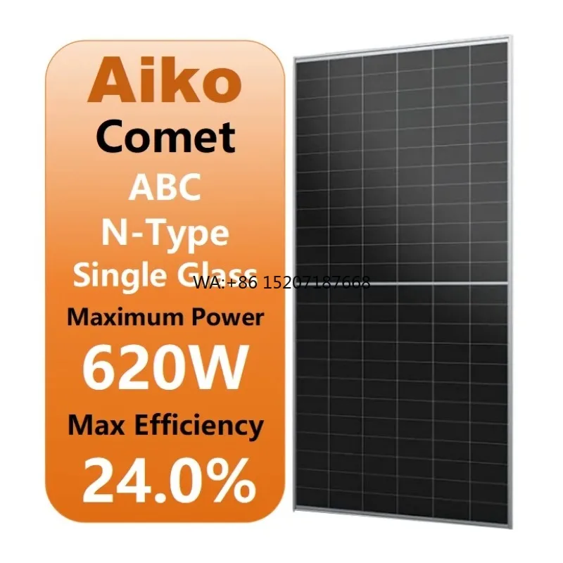 Single Glass Monocrystalline 600W 610Watt 620W Solar Panel Aiko Comet All Back Contact Home Industrial Commercial Rooftop N