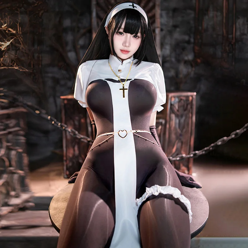 Sexy Nun Girl Cosplay Costumes Women Naughty Role Play Outfits Erotic Lingerie Bodysuit Suit Halloween Fancy Sex Porno Uniform