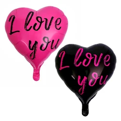 5/10Pcs I Love You Heart Balloons Hot Pink Black I Love You Heart Helium Foil Balloons for Birthday Wedding Engagament Decoratio