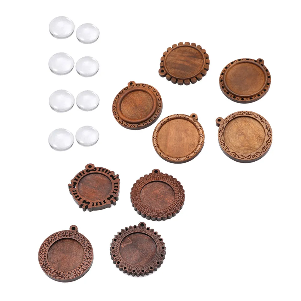 

36Pcs Wood Round Pendant Trays Vintage Style DIY Jewelry Making Base Accessories for Necklace Bracelet Charms Wood Pendant