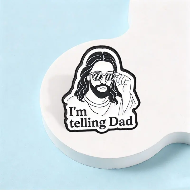 Ich sage Papa Emaille-Abzeichen Coole Jesus mit Sonnenbrille Meme-Pin Lustiger religiöser Slogan Metallbrosche Anstecknadel Geschenk für Freunde – Detail 6