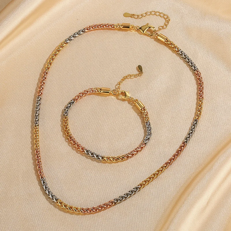 

Новый ювелирный набор: элитное трехцветное золотое ожерелье и браслет с дизайном «Звездное небо», универсальный комплект.