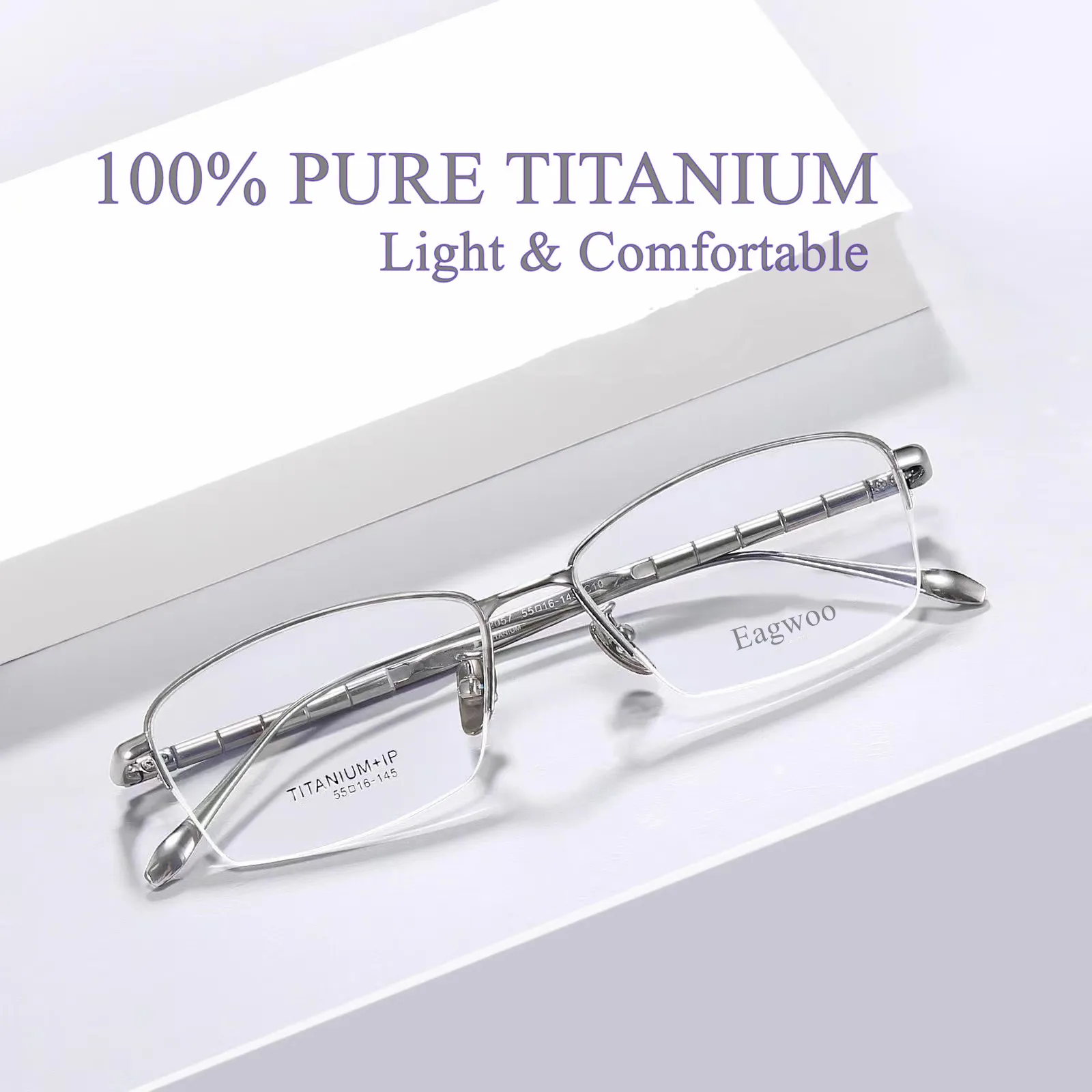 Pure Titanium Eyeglasses Designed Optical Frame Prescription Spectacle Half Rim Glasses Eye Glasses Wide Face High Grade Light