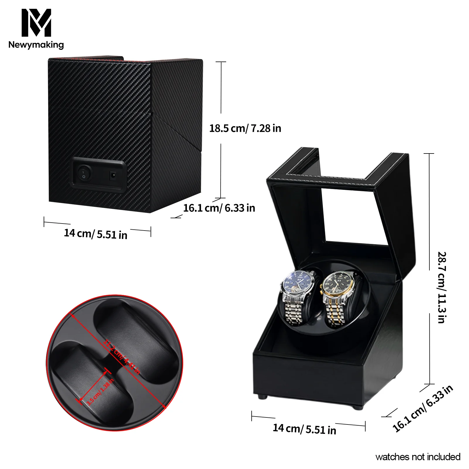 2 Watch Winder Automatic Mechanical Watch Black PU Leather Watch Storage Box Watch Display Case for Watch Collection Gift