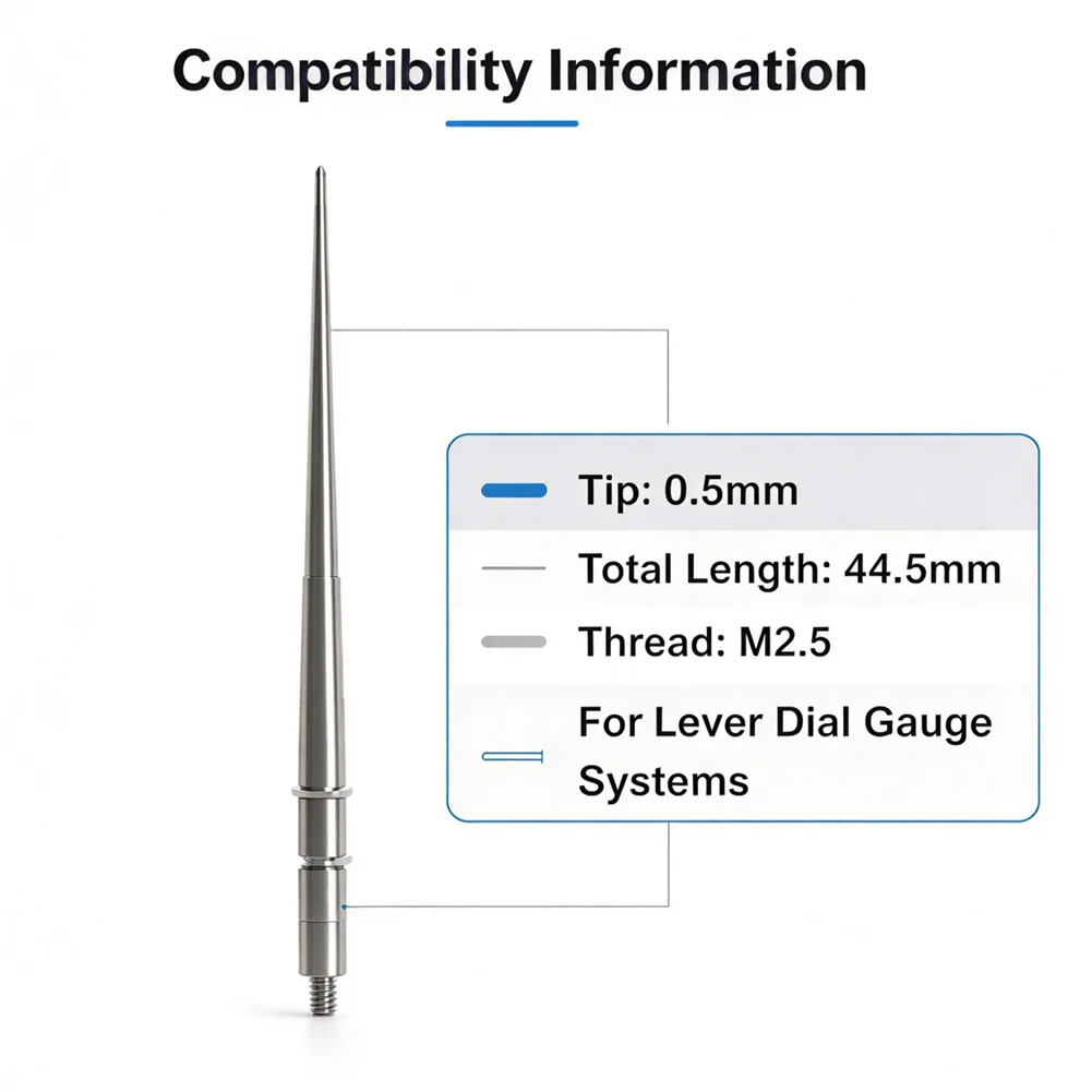 0.5mm-Carbide Ball Tip Lever Probe 44.5mm Long For-Dial Test Indicator-Contact Point Hardened Steel Measurement Tool Accessories
