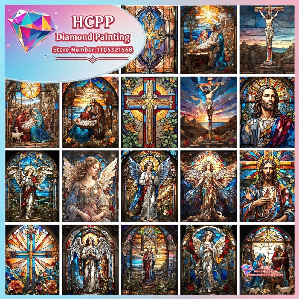 Jesus Christus Buntglas Jungfrau Maria Diamant-Malerei-Set Quadratische Runde Diamanten 5D DIY Mosaik Handgemachtes Kunstgeschenk Heimdekoration