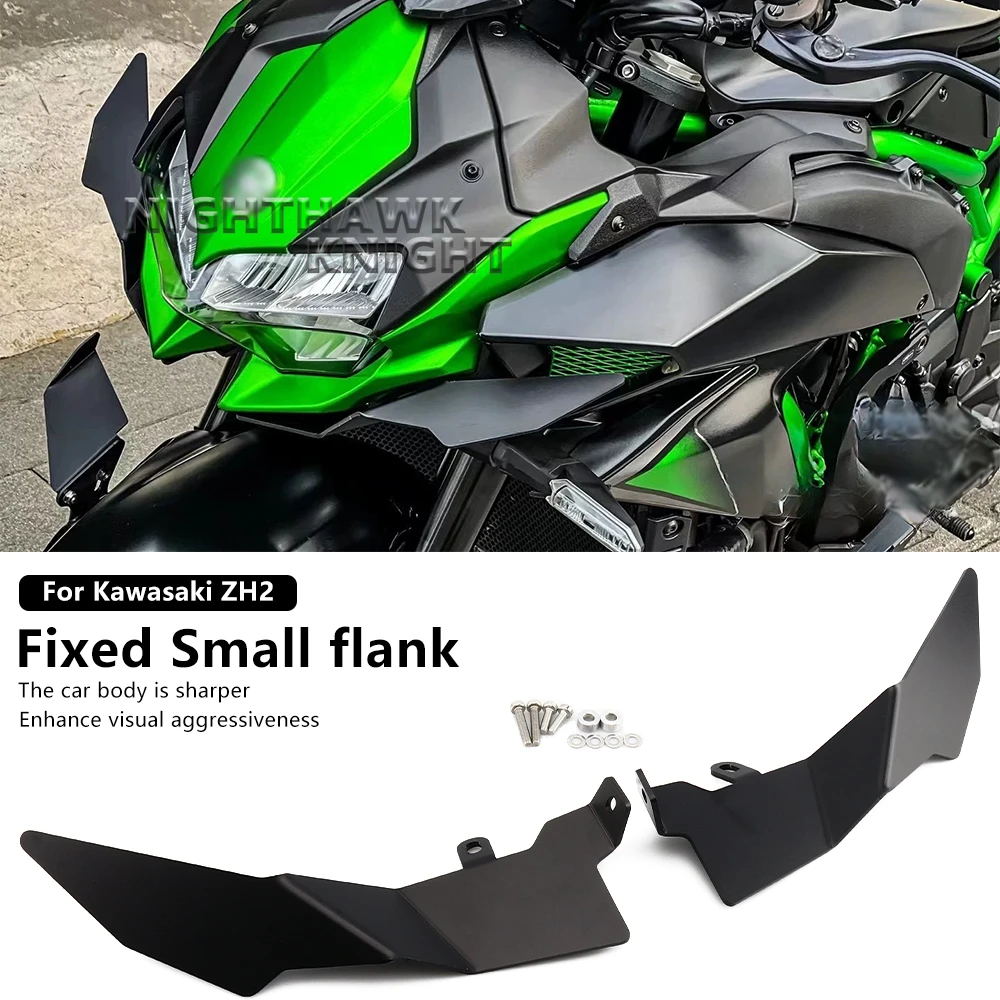 Image of Für Kawasaki ZH2 2020-2025 2026 Motorrad Seitenflügel ZH2 Frontspoiler Kleine Flankenverkleidung Feste Untere Lippe Flügel