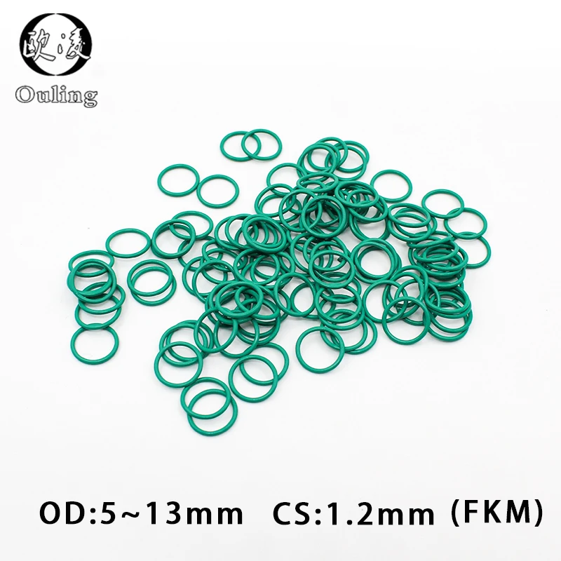 10PCS/lot Orings Seals Green FKM Rubber Thickness CS1.2mm OD 5/6/7/8/9/10/11/12/13/14/15/16/18/24mm  Fluorine rubber Ring Gasket