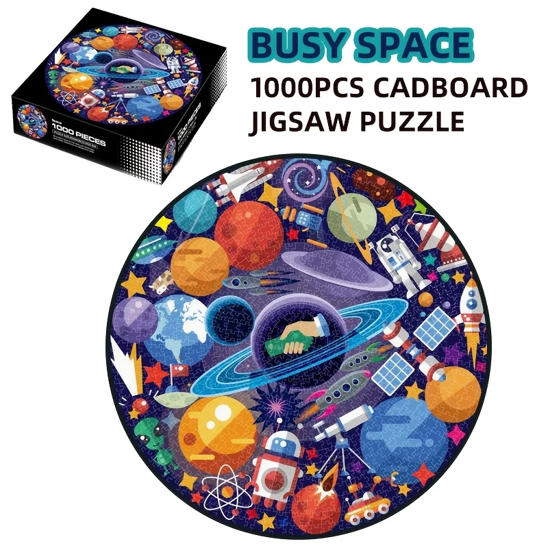 

Busy Space 1 Box 1000-Piece Round Jigsaw Puzzle for Adults -finished size 26x26 Inch,65x65cm Back Letters Divided Sections