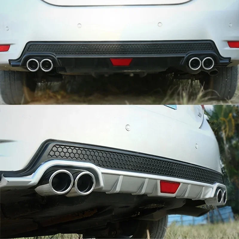 High Quality Universal Rear Bumper Diffuser Lip ABS Plastic Black Silver with Exhaust Tip