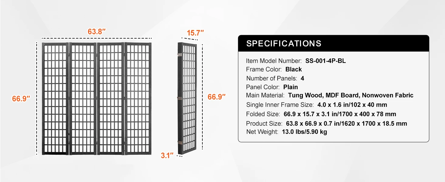 SucceBuy 3/4/6 Panel Wood Folding Privacy Screen Portable Decoration Screens for Room Separation Home Office Restaurant&Bedroom
