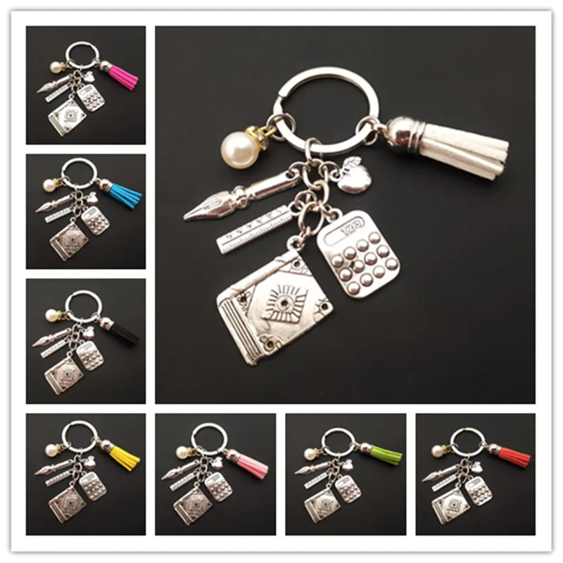 New fashion tassel keychain pen charm computer ruler notebook teacher keychain school teacher gift jewelry