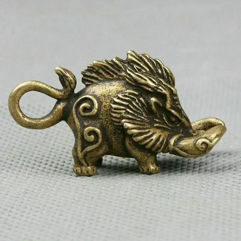 Old Chinese Small Bronze Exquisite Animal Boar Wild Boar Sus Scrofa Statue
