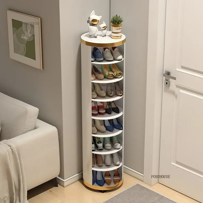 

Multi-Layer Steel Round Rotating Shoe Cabinet Household Floor Shoe Rack Entry Door Dustproof Wall Side Storage Cabinets