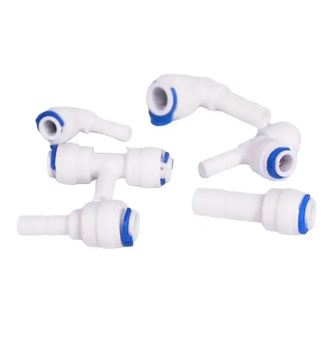 

5 шт. фитингов-коленок и тройников с заглушками 1/4" и 3/8" для трубок с внешним диаметром 1/4" и 3/8", для аквариумов, систем обратного осмоса (RO) и диспенсеров для воды