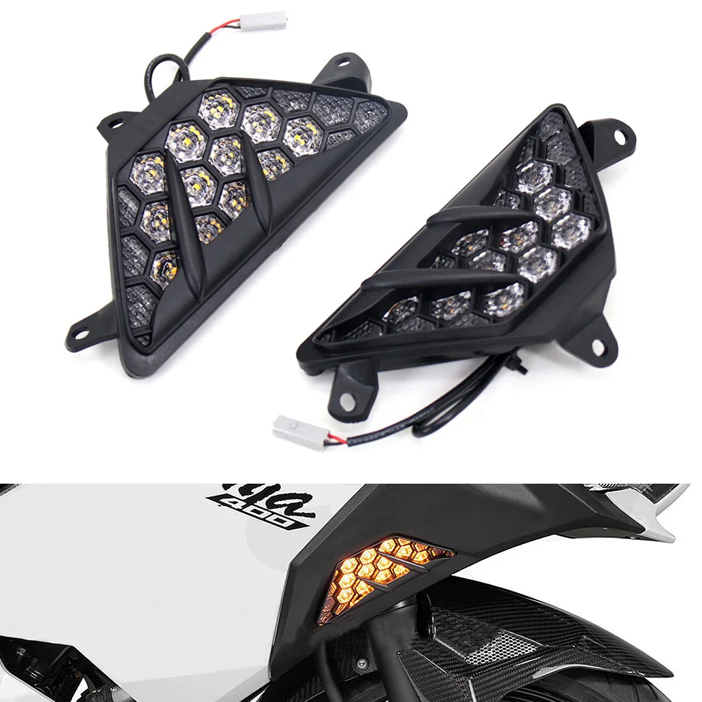 

Черный передний светодиодный индикатор указателя поворота для мотоцикла, мигалка, подходит для Kawasaki ZX-6R Ninja 300 400 650 1000