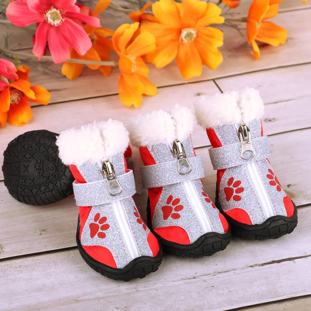 4pcs Pet Dog Shoes Waterproof Reflective Dog Boots Outdoor Snow Rain Shoes Anti-slip Socks Footwear For Medium Large Dogs Husky