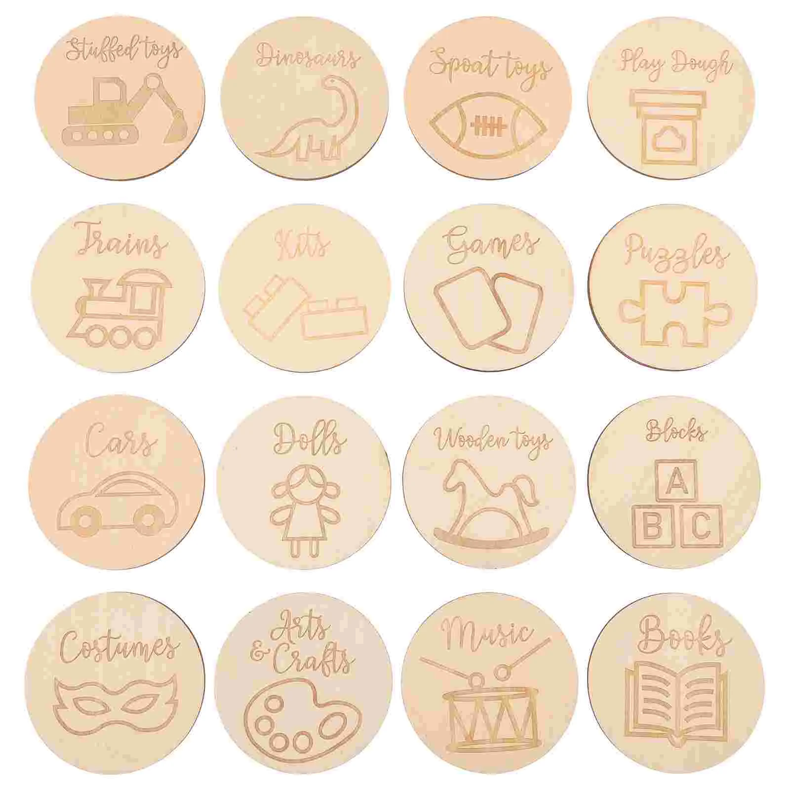 16 Pcs Labels for Litter Boxes Wooden Tags Nursery Decor Gifts New Mom Round Circle Toy Organizer Storage