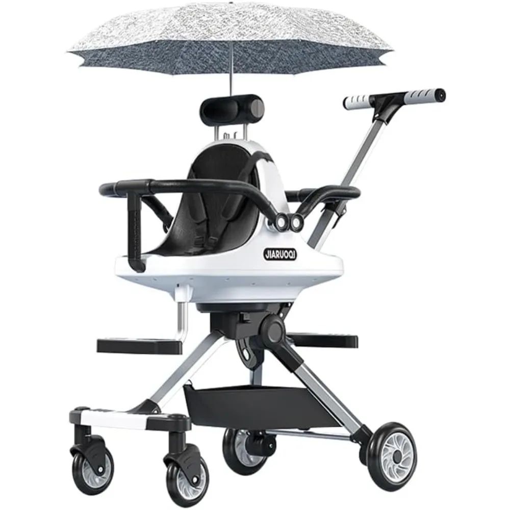 

Легкая двойная коляска, детская коляска с двойным зонтиком для младенцев и малышей, компактная, легко складывающаяся, большая корзина для хранения, прочная рама