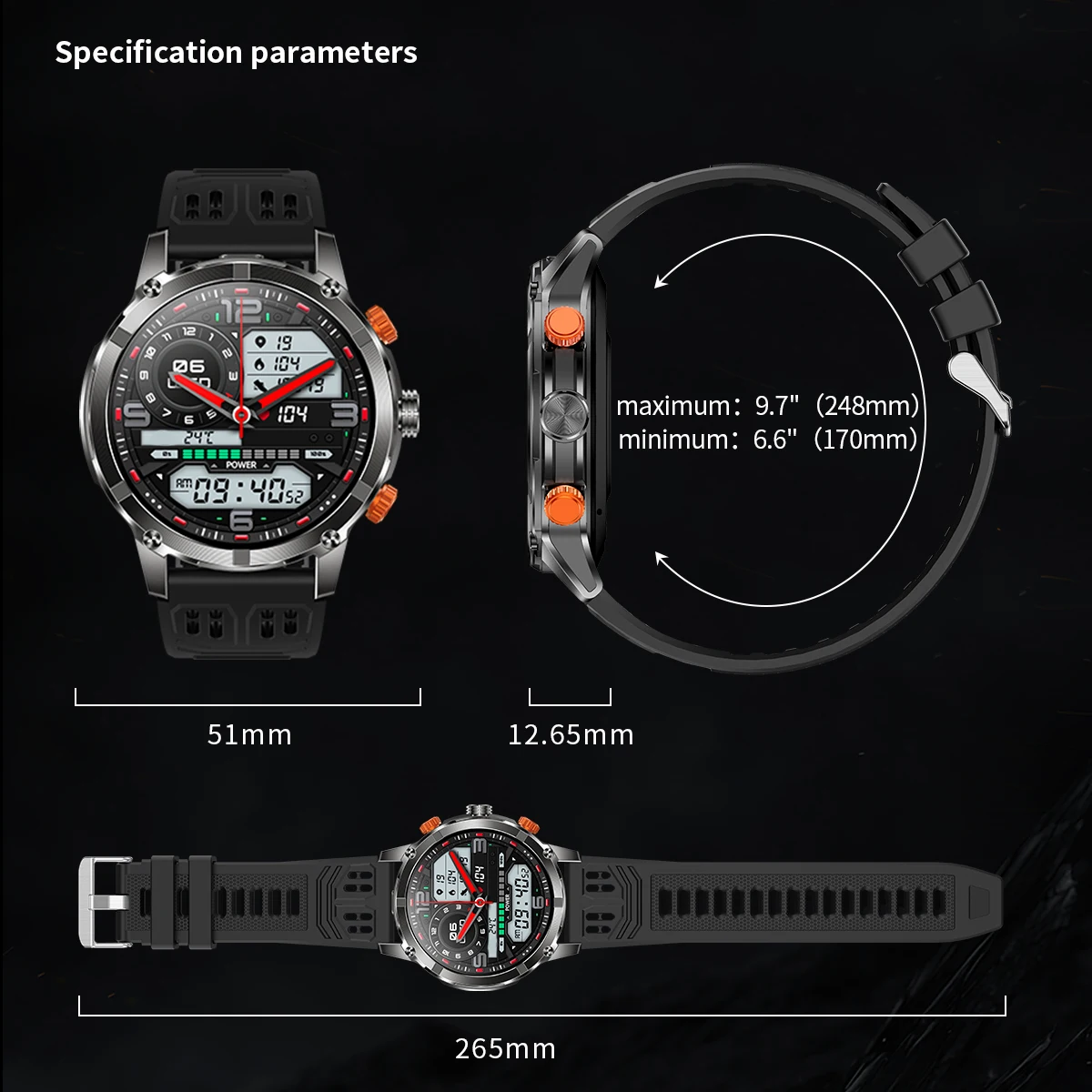 1.7 "الرجال الرياضة في الهواء الطلق اللياقة البدنية مصباح يدوي بلوتوث دعوة ساعة ذكية معدل ضربات القلب معلومات تذكير مقاوم للماء Smartwatch