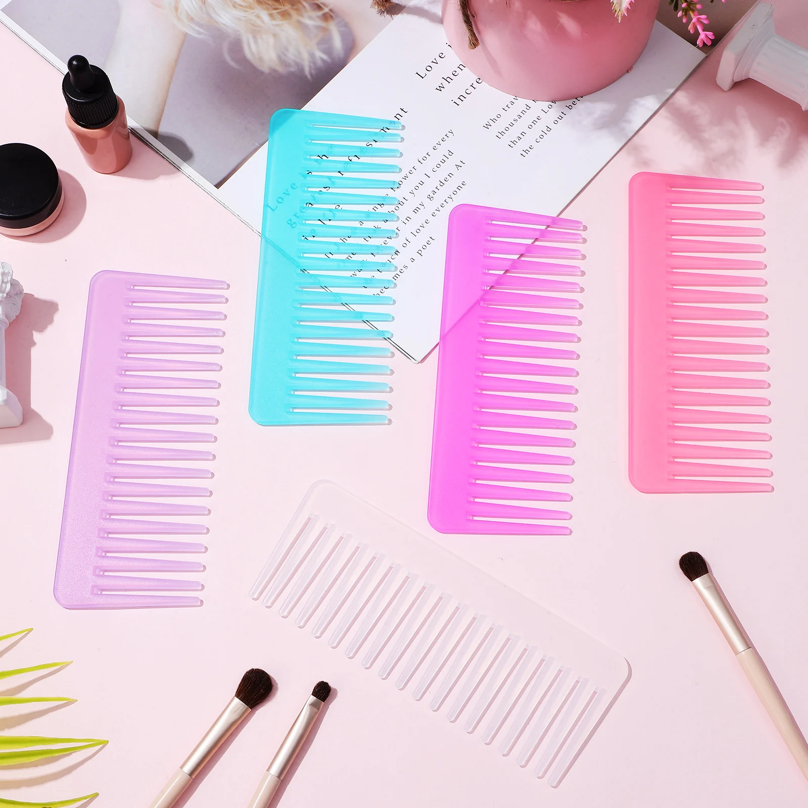 

5 шт. расчески с широкими зубьями для женщин, вьющиеся влажные волосы, распутывание, пластиковые, большой размер, 5 цветов, универсальные, надежные