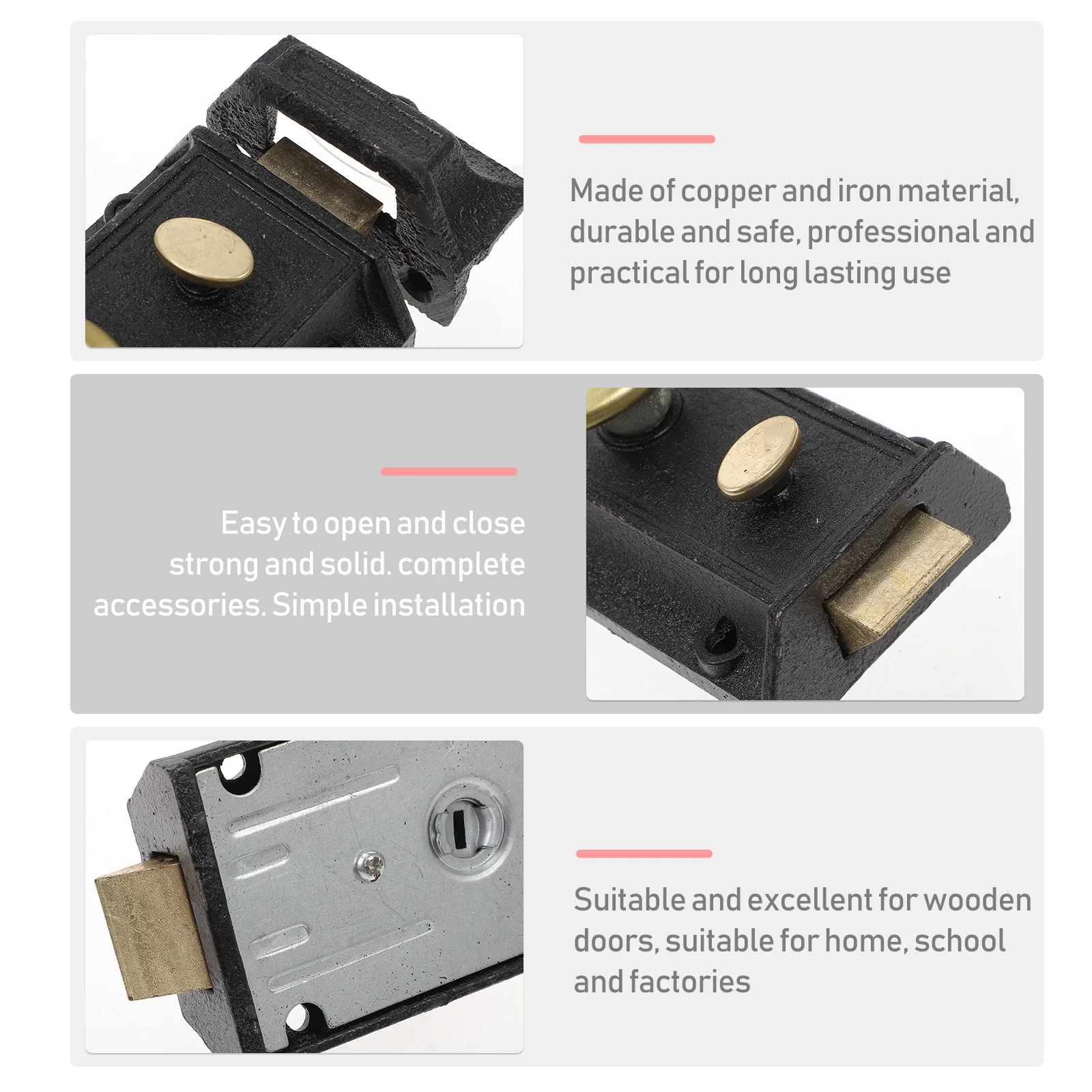 

1 set 1 Set Vintage Spring Door Lock 35-55Mm Copper Iron Anti-Theft Safety For Wooden Doors Home School Factory Deadbolt Latch