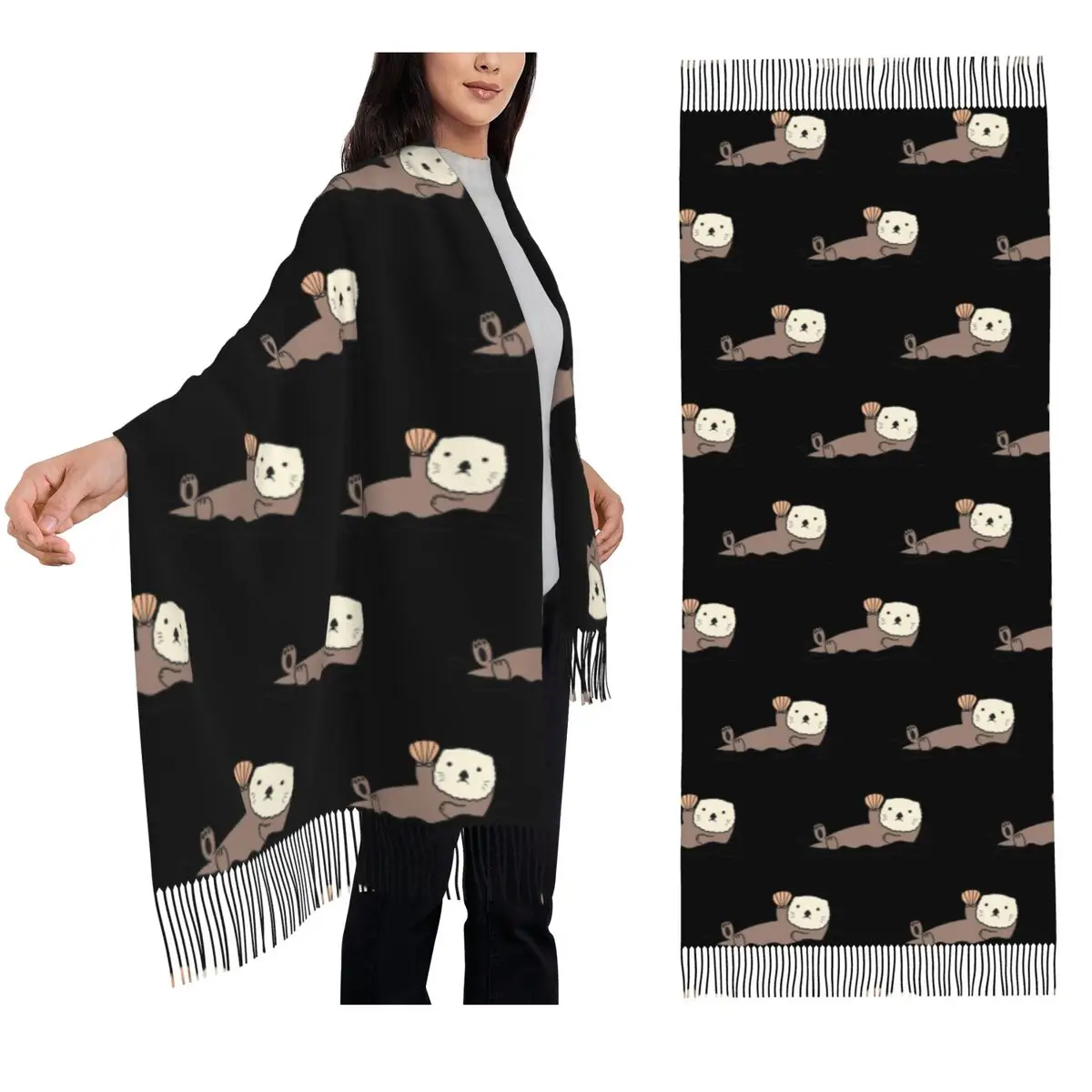 

Милая шляпа-ведро с морской выдрой40, шарф, шарфы с кисточками для женщин, мягкие теплые шали и накидки, длинная осенне-зимняя шаль, накидка