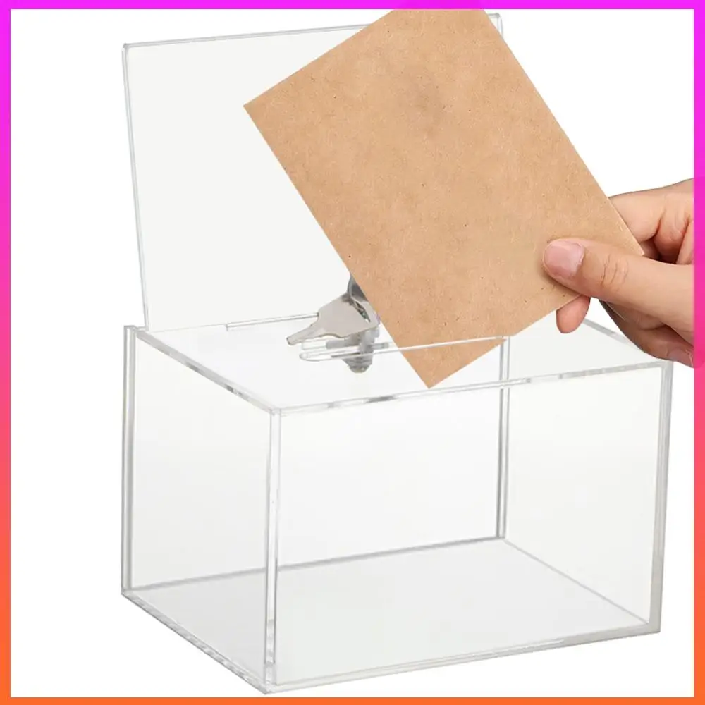 صندوق اقتراحات أكريليك مع قفل وحامل علامة صندوق السحب من الورق المقوى صندوق الاقتراع الشفاف لاقتراحات الاقتراع الخيرية للتصويت #5