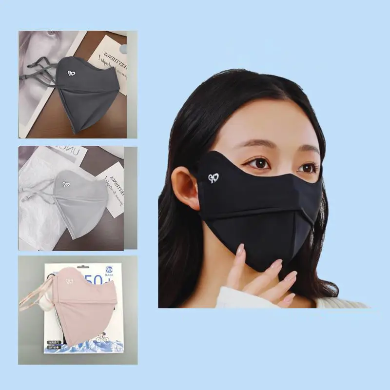 

Outdoor Sunscreen Mask Women Girl Ice Silk Face Mask Breathable Mesh Face Cover Driving Riding Hiking Dustproof Mask