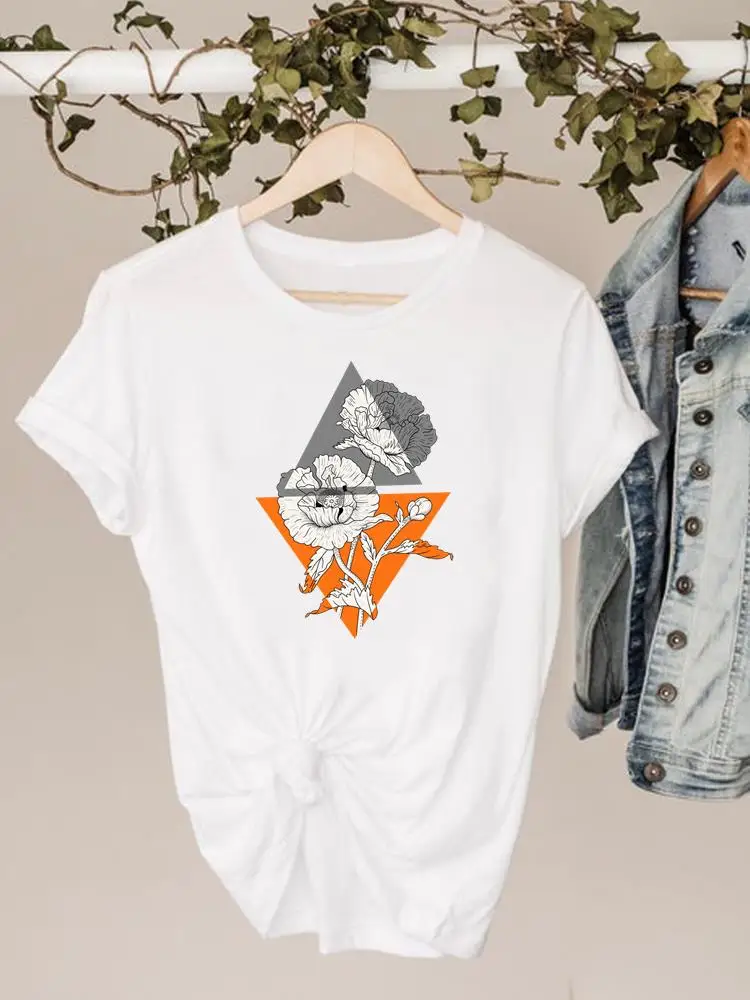 Odzież druku T Shirt z krótkim rękawem letni Top Tee drukowanie kreskówka kwiat kobiety ubrania odzież Basic graficzny T-shirt