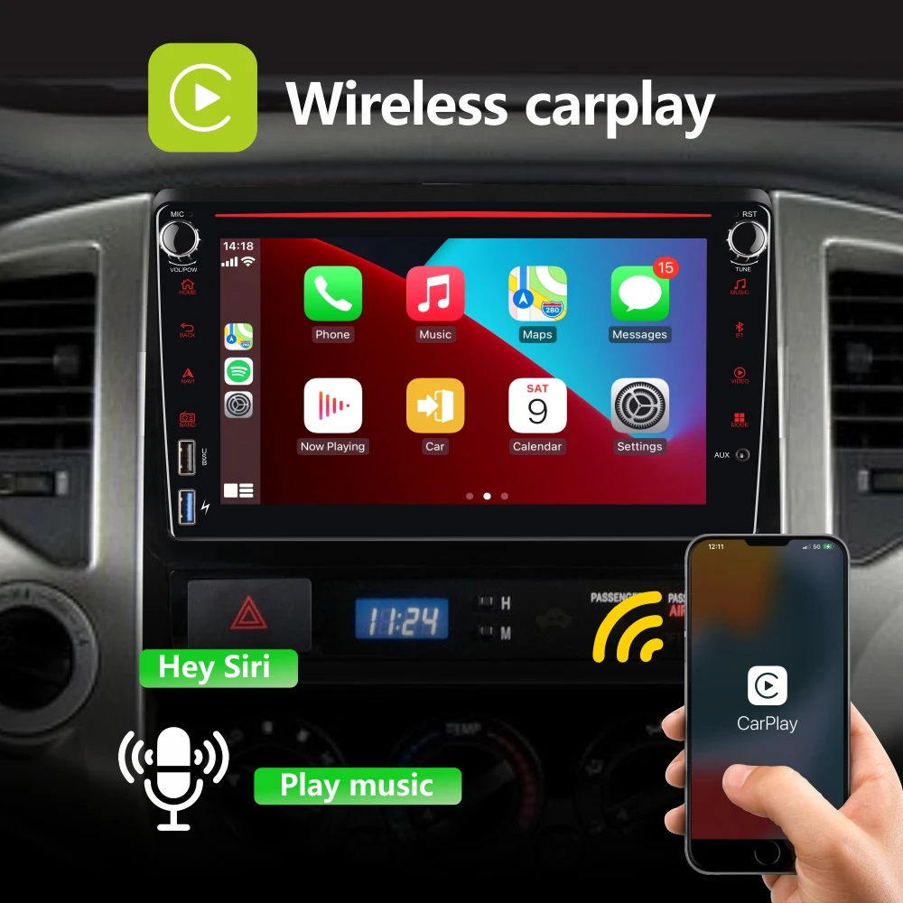 Car Radio with Wireless Carplay Android Auto for Toyota Tacoma 2005-2015 with 8\