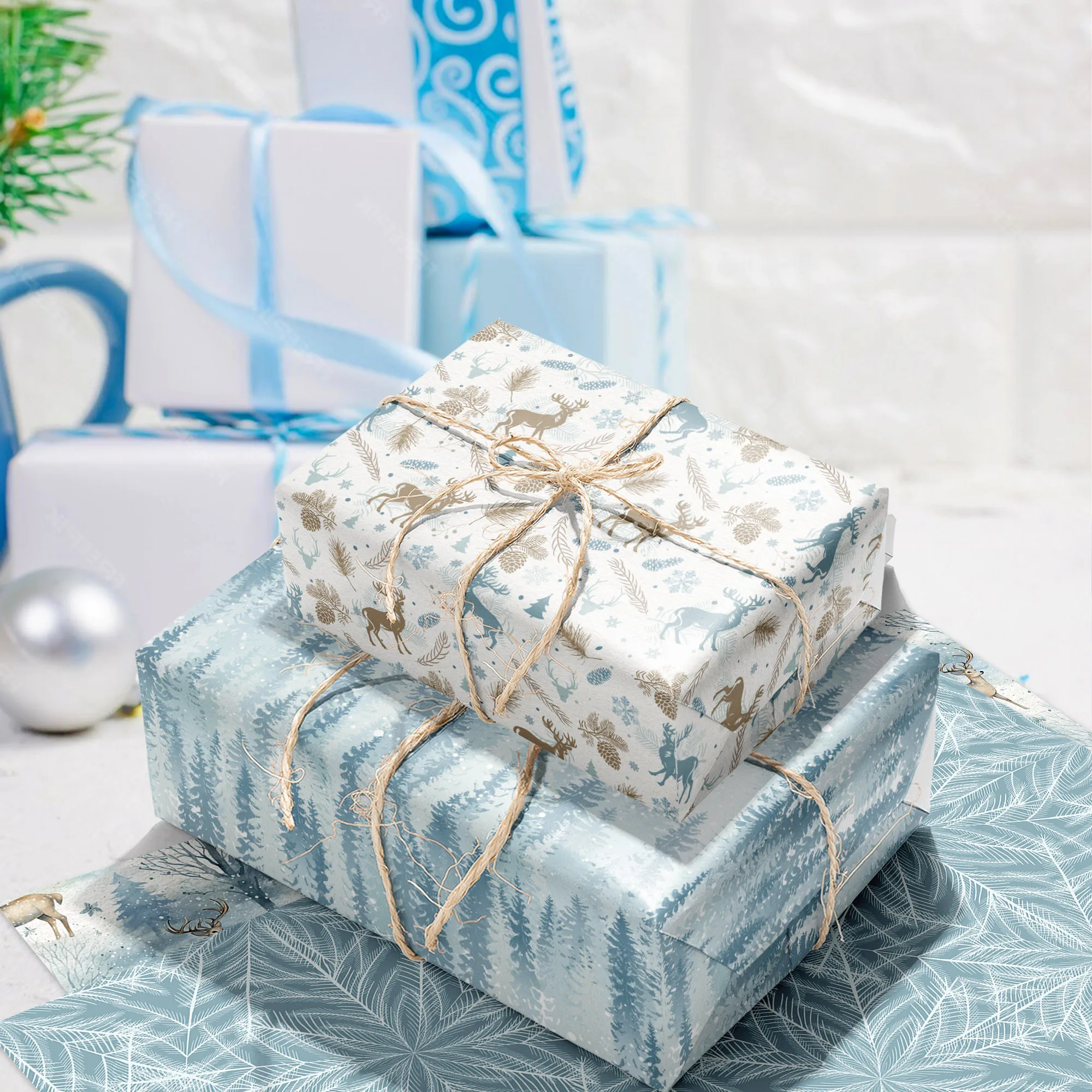 Christmas Gift Wrapping Paper Exquisite Printing Reindeer Pattern Gift Paper Snowflake Pattern Wrapping Paper Clear For Diy Gift