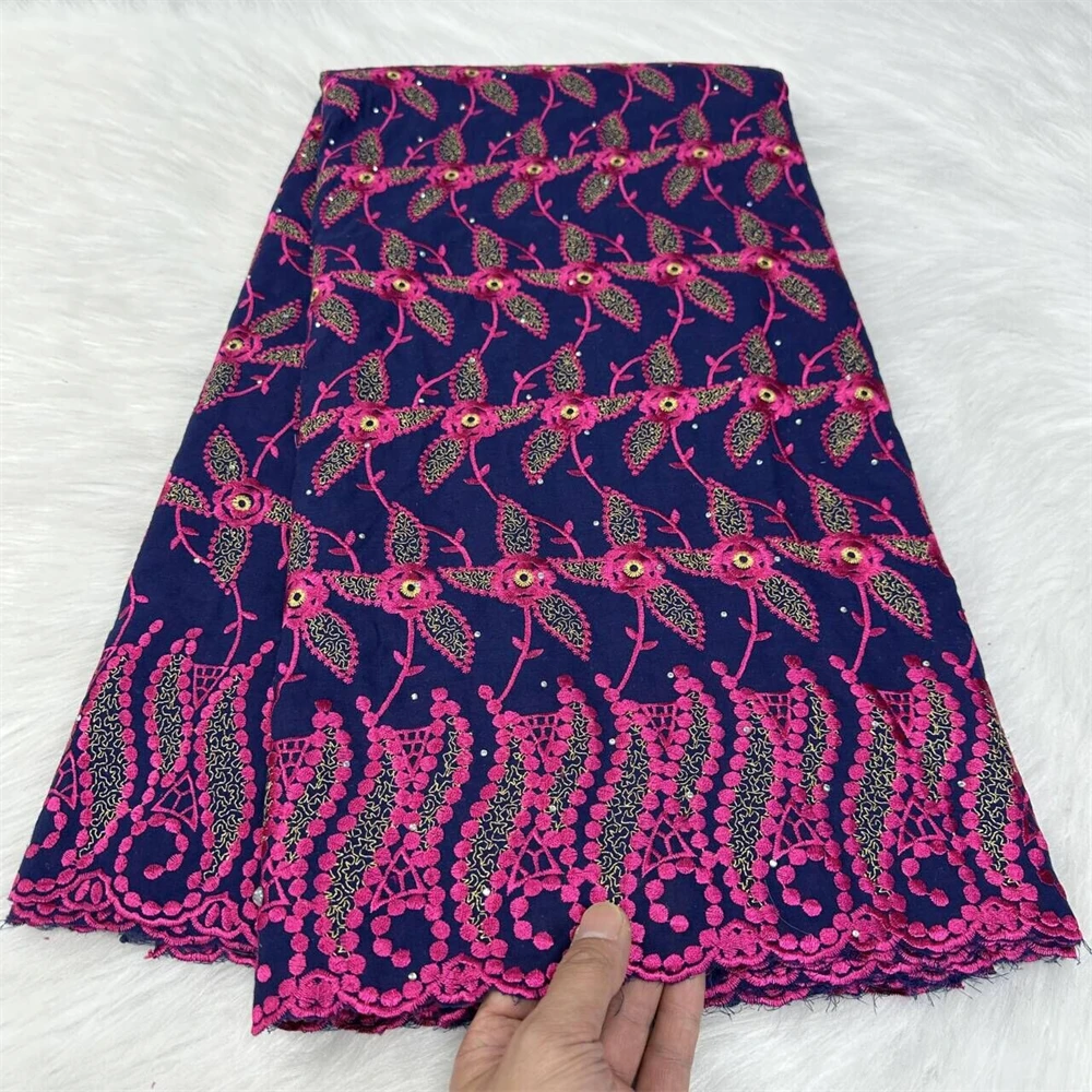 

Swiss Voile Lace Fabric with Stones, African Lace Fabrics, Embroidery, Latest, 5Yards